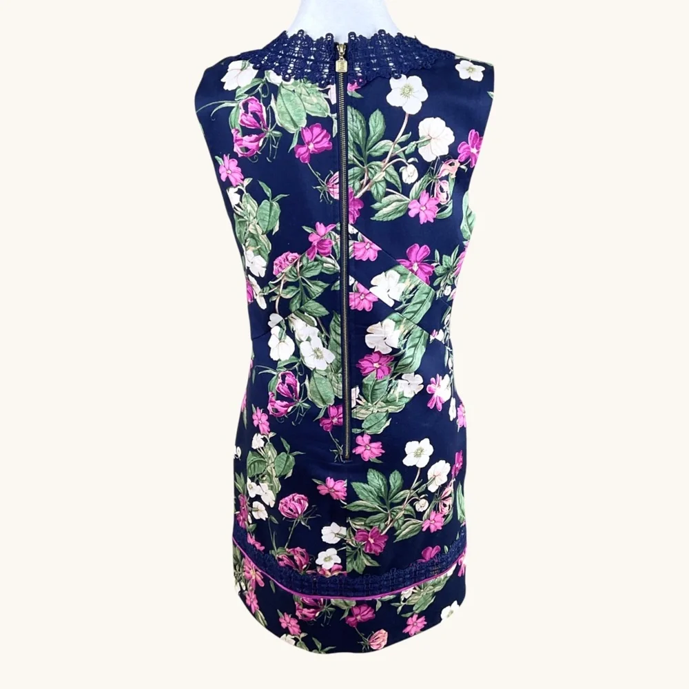 Laundry Shelli Segal Dress Floral Blue Pink Cotton (6) - Picture 3 of 7